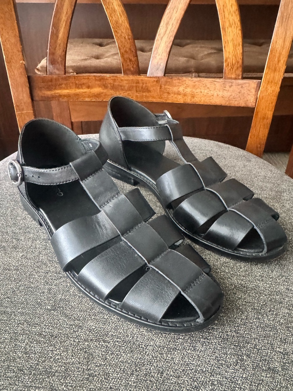 Anthropologie Pilcro Maris Fisherman Sandals 37 Black Leather Classic Cage Flats - Picture 8 of 15